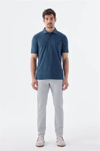 Navy Blue Button Detail Slim Fit Polo Collar T-Shirt - JAKAMEN (1)