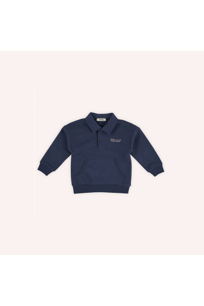 Navy blue buttoned baby boy sweatshirt - 7