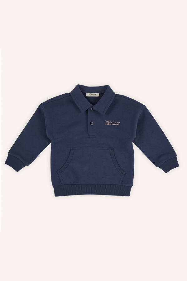 Navy blue buttoned baby boy sweatshirt - 1