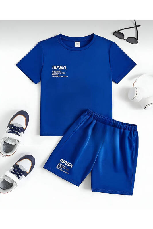 Navy Blue Children's NASA Printed Shorts Set - 1