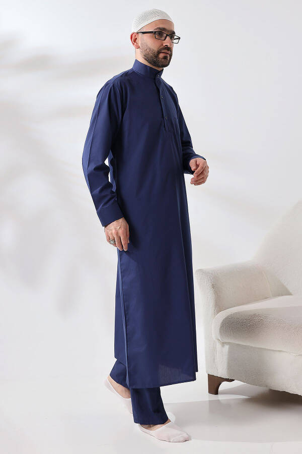 Navy Blue Çınar Dağron Fabric Men's Hajj and Umrah Dress Suit - 2