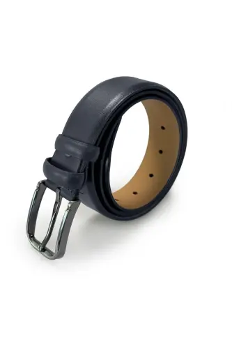 Navy Blue Classic 100% Leather Suit Belt 