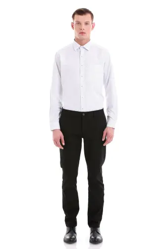 Navy Blue Classic Fit Printed Cotton Slim Collar Long Sleeve Classic Shirt-Navy Blue - HATEMOĞLU (1)