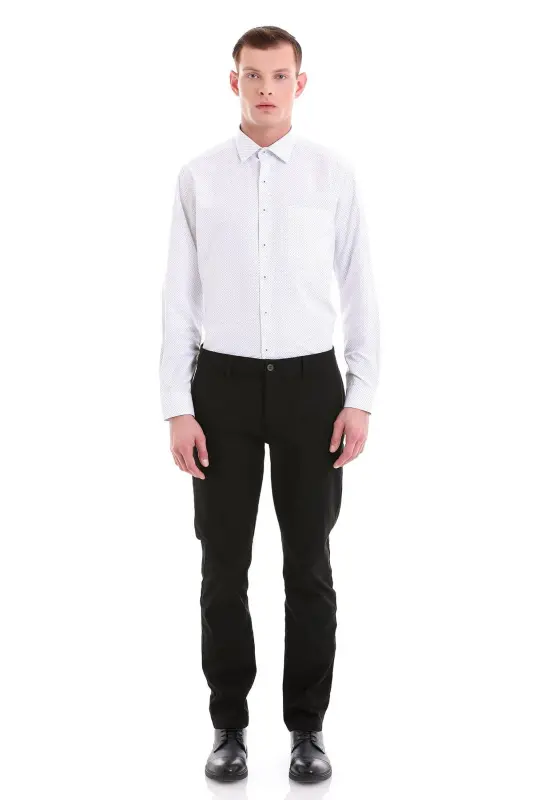 Navy Blue Classic Fit Printed Cotton Slim Collar Long Sleeve Classic Shirt-Navy Blue - 2