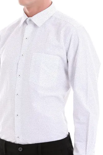 Navy Blue Classic Fit Printed Cotton Slim Collar Long Sleeve Classic Shirt-Navy Blue - 6