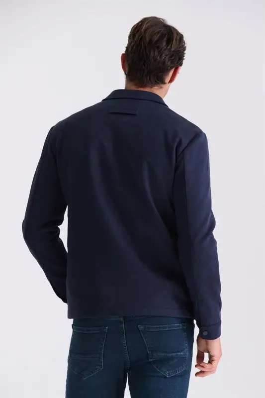 Navy Blue Comfort Fit Baby Collar Seasonal Jacket - 3