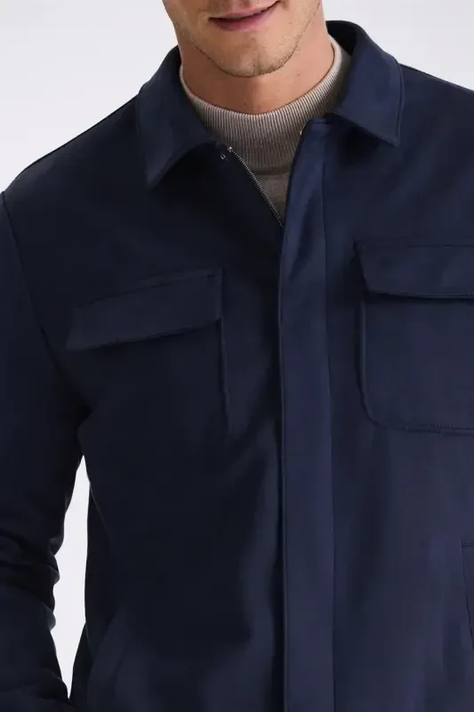 Navy Blue Comfort Fit Baby Collar Seasonal Jacket - 2