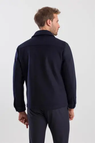 Navy Blue Comfort Fit Baby Collar Wool Coat - 4