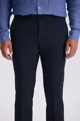 Navy Blue Comfort Fit Bamboo Blended Relaxed Fit Stretch Fabric Pants - 3