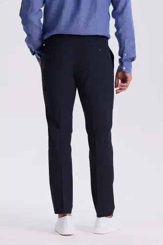 Navy Blue Comfort Fit Bamboo Blended Relaxed Fit Stretch Fabric Pants - 4