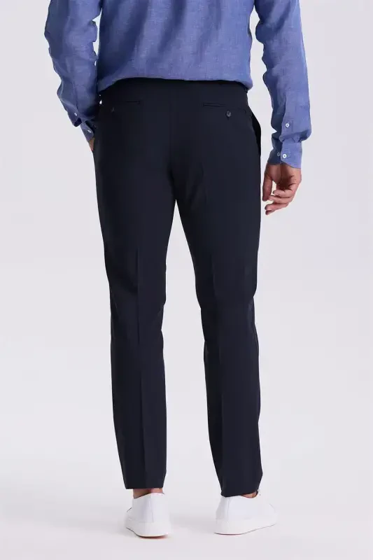 Navy Blue Comfort Fit Bamboo Blended Relaxed Fit Stretch Fabric Pants - 4