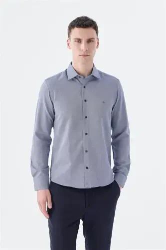 Navy Blue Comfort Fit Cotton Easy-Iron Shirt 