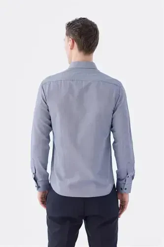 Navy Blue Comfort Fit Cotton Easy-Iron Shirt - 4