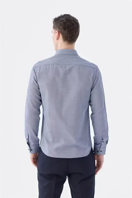 Navy Blue Comfort Fit Cotton Easy-Iron Shirt - 4