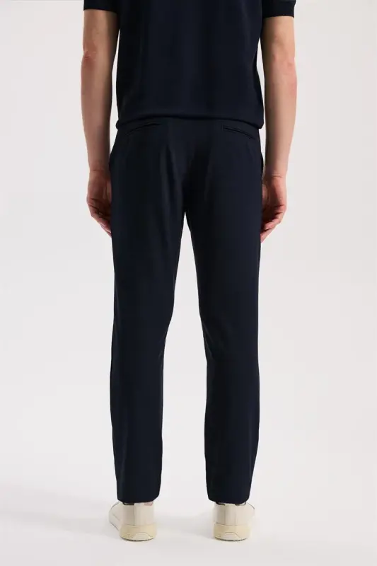 Navy Blue Comfort Fit Elastic Waist Flexible Fabric Jogger Pants - 4
