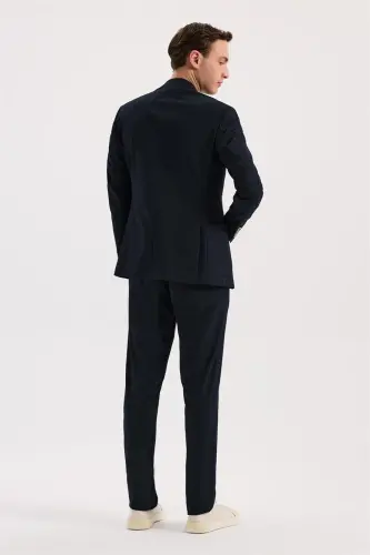 Navy Blue Comfort Fit Elastic Waist Flexible Sports Jogger Pants - JAKAMEN (1)