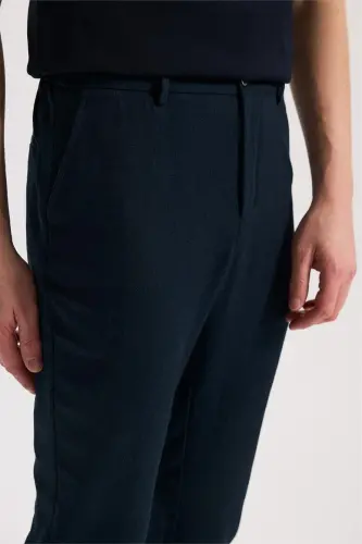 Navy Blue Comfort Fit Elastic Waist Jogger Pants - 3
