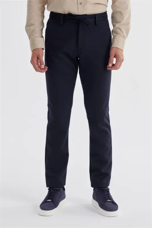 Navy Blue Comfort Fit Elastic Waist Side Pocket Jogger Pants - 1