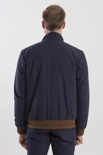 Navy Blue Comfort Fit Mock Neck Coat - 4