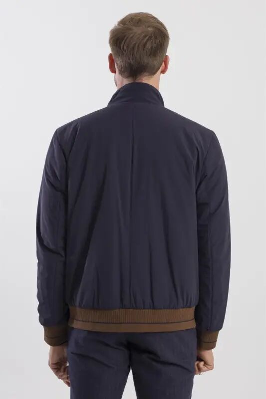 Navy Blue Comfort Fit Mock Neck Coat - 4