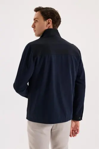 Navy Blue Comfort Fit Mock Neck Seasonal Sports Coat - 3