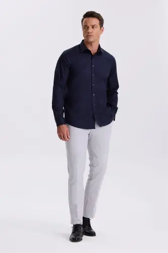 Navy Blue Comfort Fit Non-Iron 100% Cotton Shirt - 2
