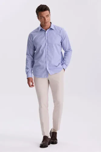 Navy Blue Comfort Fit Non Iron 100% Cotton Striped Shirt - Modazone (1)