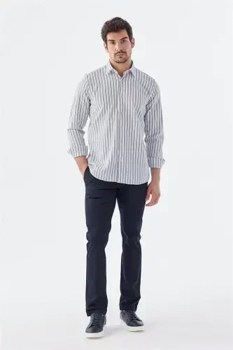 Navy Blue Comfort Fit Patterned Stretch Cotton Sport Shirt - JAKAMEN (1)