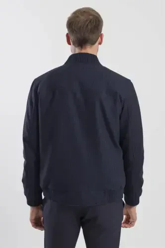 Navy Blue Comfort Fit Varsity Striped Jacket - 4