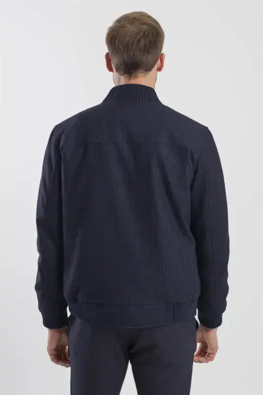 Navy Blue Comfort Fit Varsity Striped Jacket - 4