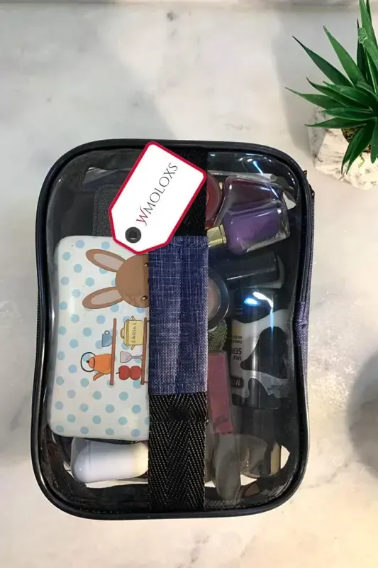 Navy Blue Cosmetic Makeup Bag Organizer Travel Type Compartmental Large Transparent Makeup Organizer-Navy Blue - 7