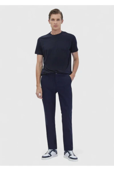 Navy Blue Crew Neck Cotton Blend T-Shirt - RAMSEY (1)