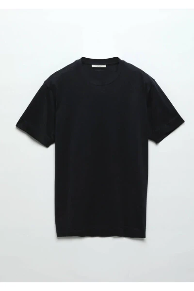 Navy Blue Crew Neck Cotton Blend T-Shirt - 6
