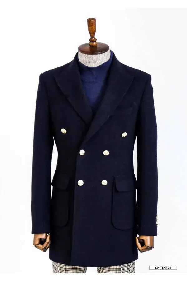Navy blue double-breasted coat with metal buttons - Wessi - 1