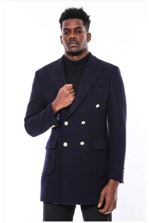Navy blue double-breasted coat with metal buttons - Wessi - 2