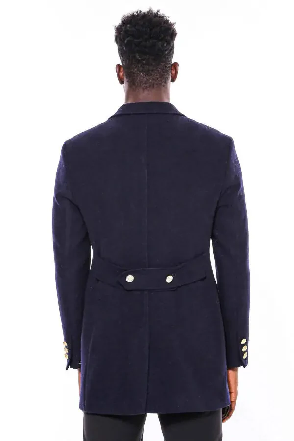 Navy blue double-breasted coat with metal buttons - Wessi - 3