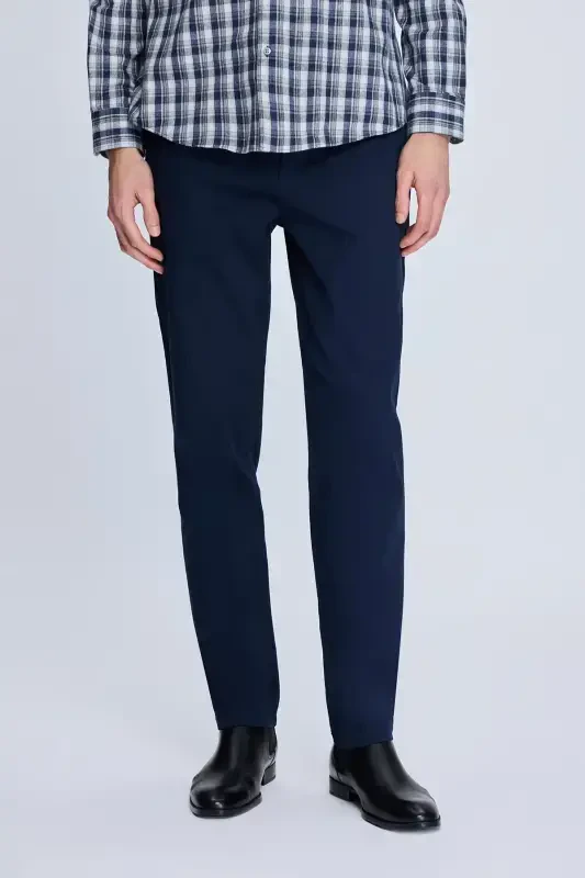 Navy Blue Dynamic Fit Patterned Side Pocketed Casual Jogger Pants-Navy Blue - HATEMOĞLU