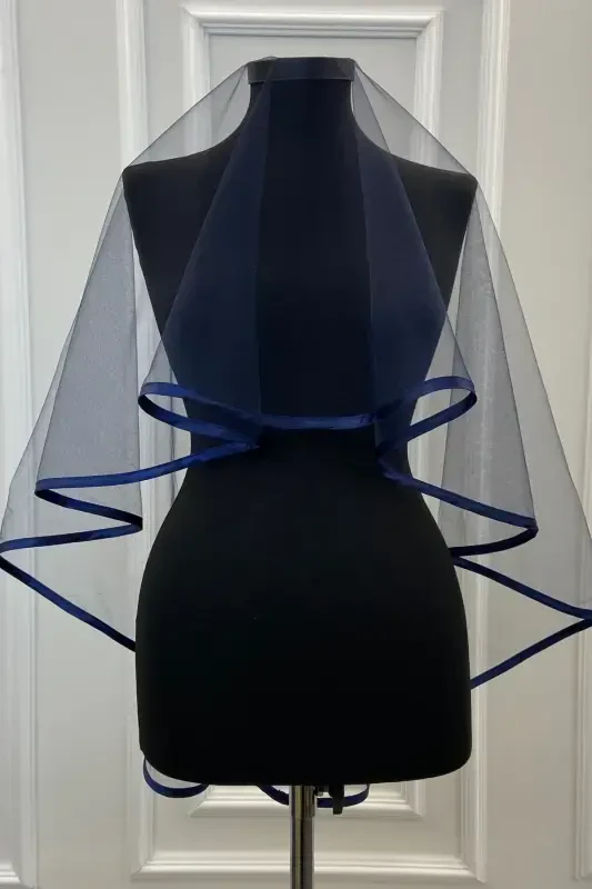 Navy Blue Edged Bridal Veil Set - EDGEDNAVY - ZEYMERADE