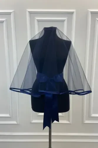 Navy Blue Edged Bridal Veil Set - EDGEDNAVY - 2