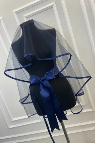 Navy Blue Edged Bridal Veil Set - EDGEDNAVY - 4