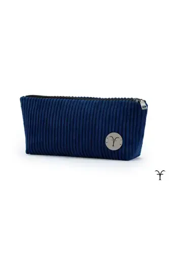 Navy Blue Elegant Handmade Thick Corduroy Velvet Makeup Bag-Navy - 1