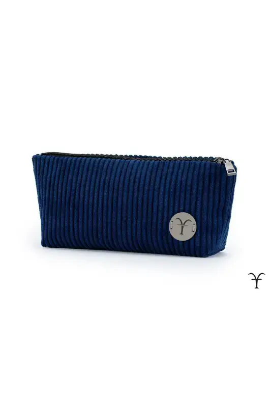 Navy Blue Elegant Handmade Thick Corduroy Velvet Makeup Bag-Navy - 1