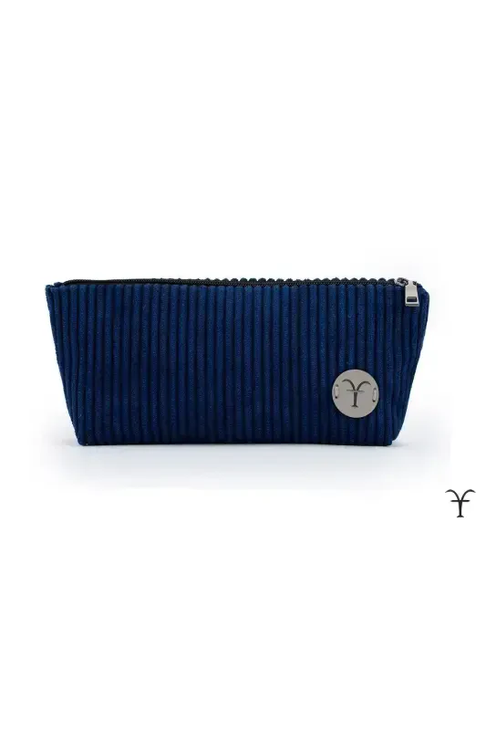 Navy Blue Elegant Handmade Thick Corduroy Velvet Makeup Bag-Navy - 2