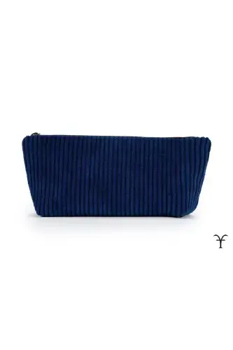 Navy Blue Elegant Handmade Thick Corduroy Velvet Makeup Bag-Navy - 3