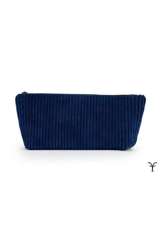 Navy Blue Elegant Handmade Thick Corduroy Velvet Makeup Bag-Navy - 3