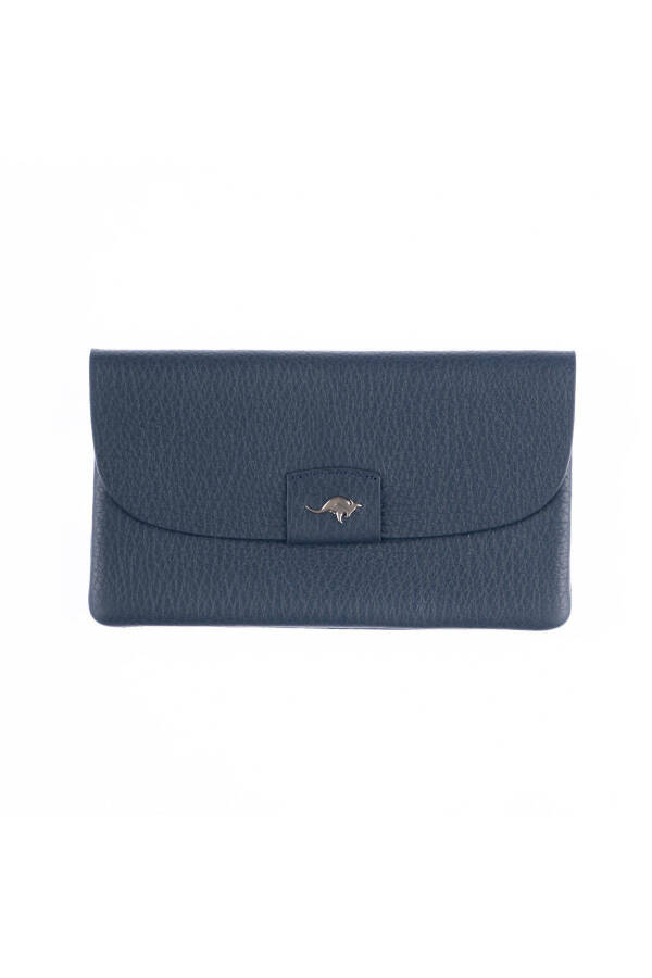 Navy blue genuine leather bag with snap closure, zipper and card slots, perfect for Mother's Day. - 1