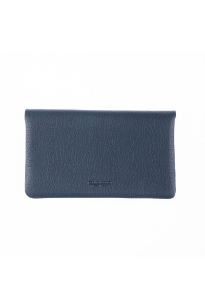 Navy blue genuine leather bag with snap closure, zipper and card slots, perfect for Mother's Day. - 4