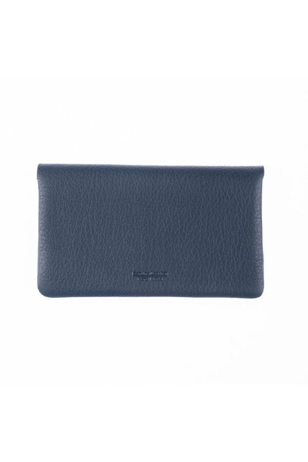 Navy blue genuine leather bag with snap closure, zipper and card slots, perfect for Mother's Day. - 4