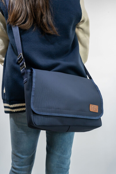 Navy Blue High Quality 2 Compartment Large Messenger Bag - ROSMOD (1)