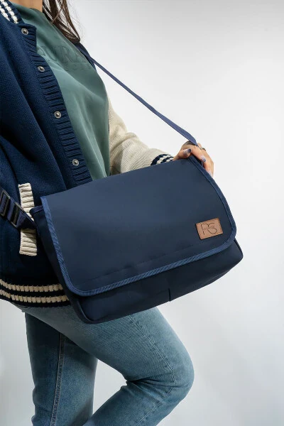 Navy Blue High Quality 2 Compartment Large Messenger Bag - ROSMOD